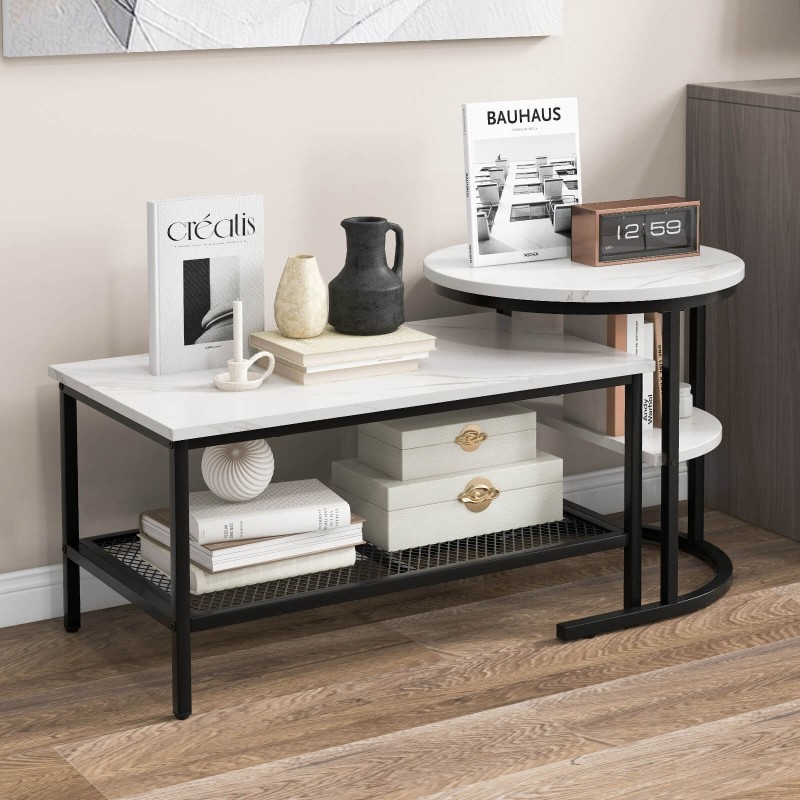 Kahvipöytäsarja 2-osainen, lisäsäilytystila, musta ja valkoinen Kahvipöytäsarja 2-osainen, lisäsäilytystila, musta ja valkoinen