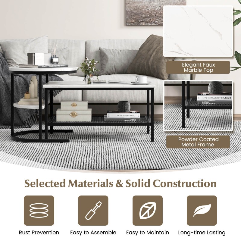 Kahvipöytäsarja 2-osainen, lisäsäilytystila, musta ja valkoinen Kahvipöytäsarja 2-osainen, lisäsäilytystila, musta ja valkoinen