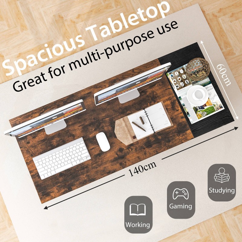 Rustiikkinen 140cm työpöytä kahdella laatikolla ja koukulla