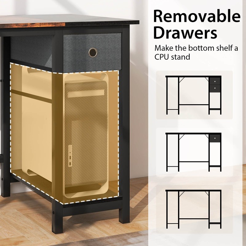 Rustiikkinen 140cm työpöytä kahdella laatikolla ja koukulla