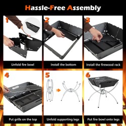 Kannettava 3-in-1 nuotiogrilli kantolaukulla ja käsineillä