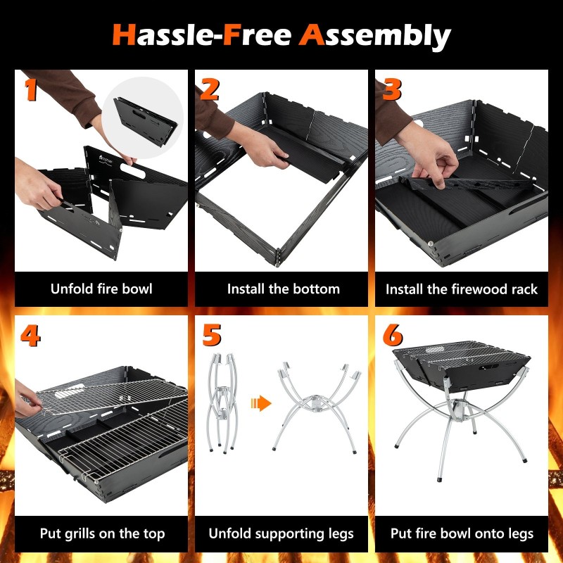 Kannettava 3-in-1 nuotiogrilli kantolaukulla ja käsineillä