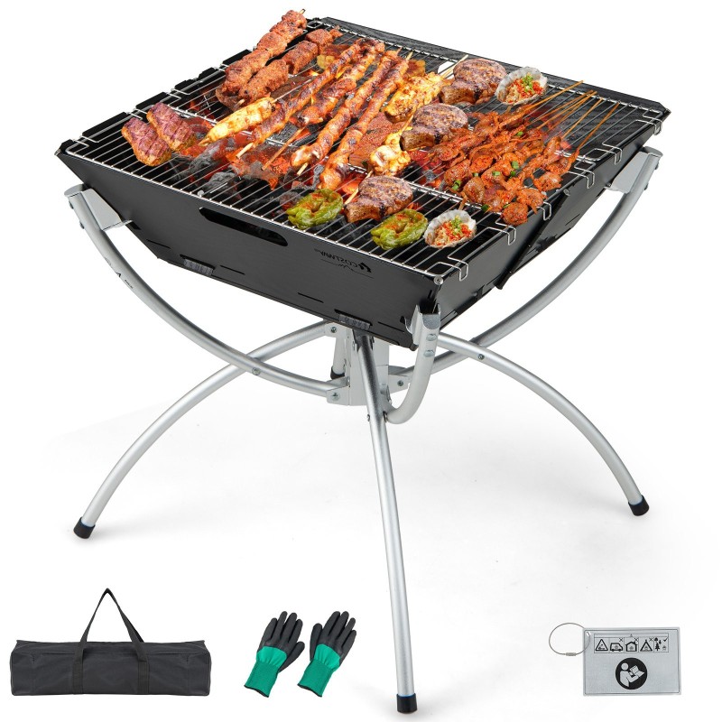 Kannettava 3-in-1 nuotiogrilli kantolaukulla ja käsineillä