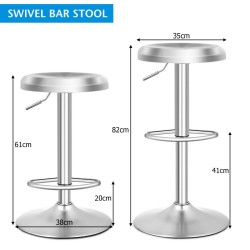 Korkeussäädettävä ruostumaton teräs barhocker hopea 360° kääntyvä