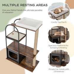 Korkea musta kissapuu metallirungolla ja leikkialueilla