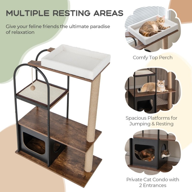 Korkea musta kissapuu metallirungolla ja leikkialueilla