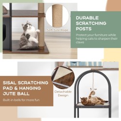 Korkea musta kissapuu metallirungolla ja leikkialueilla