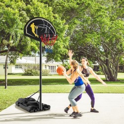 Säädettävä musta koripalloteline pyörillä ulko- ja sisäkäyttöön