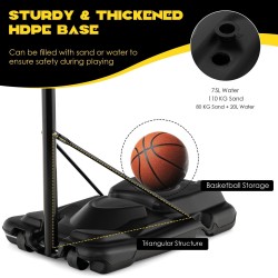 Säädettävä musta koripalloteline pyörillä ulko- ja sisäkäyttöön
