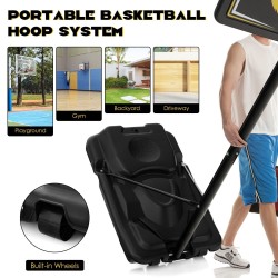 Säädettävä musta koripalloteline pyörillä ulko- ja sisäkäyttöön