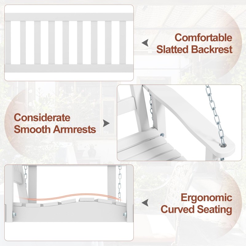 Valkoinen 2/3 henkilön puinen ulkokeinu säädettävillä ketjuilla