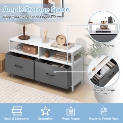 Valkoinen kangaslipasto 2 laatikolla ja 2 avohyllyllä