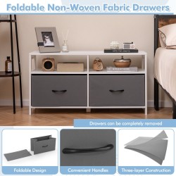 Valkoinen kangaslipasto 2 laatikolla ja 2 avohyllyllä