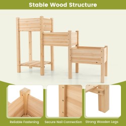 Kolmikerroksinen kohotettu puutarhapenkki kuusipuusta, luonnollinen väri