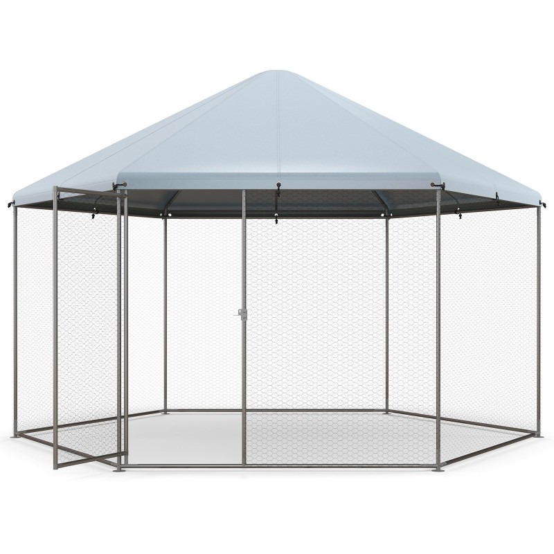 Hopea kuusikulmainen metallinen kanakoppi lukittavalla ovella