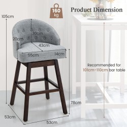 Kääntyvät harmaat baarijakkarat 2 kpl setti selkänojalla