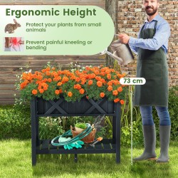 Kohotettu puutarhapenkki säilytyshyllyllä ja vedenpoistoaukoilla - musta
