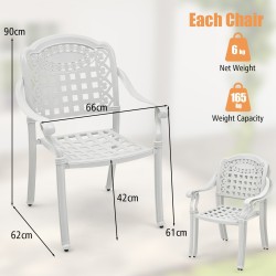 Valkoiset valualumiiniset pinottavat patio-tuolit, 2 kpl setti