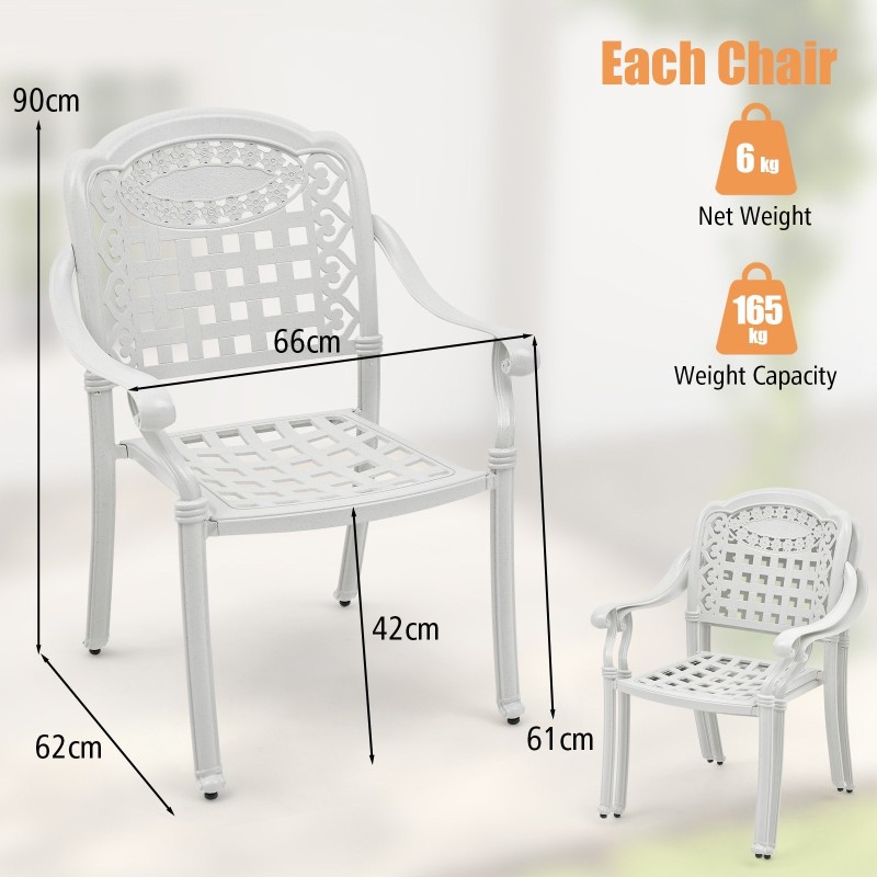 Valkoiset valualumiiniset pinottavat patio-tuolit, 2 kpl setti