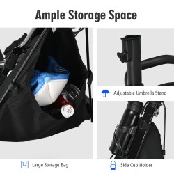 Kolmipyöräinen sininen golfkärry sateenvarjotelineellä ja istuimella