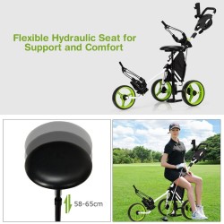 Kolmipyöräinen alumiininen golfkärry istuimella ja sateenvarjotelineellä