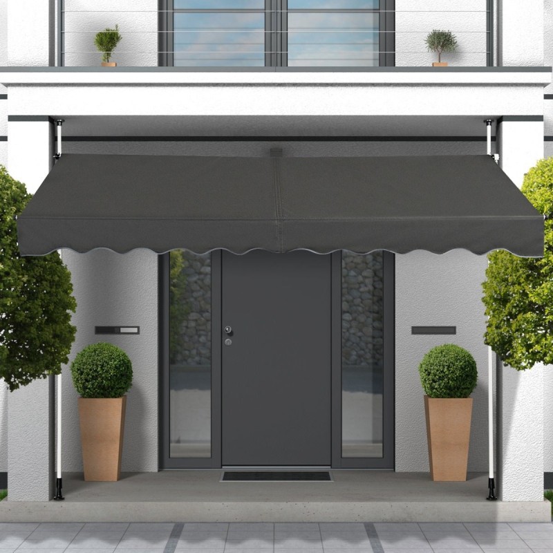 Säädettävä harmaa teleskooppimarkiisi käsikammella ulkokäyttöön