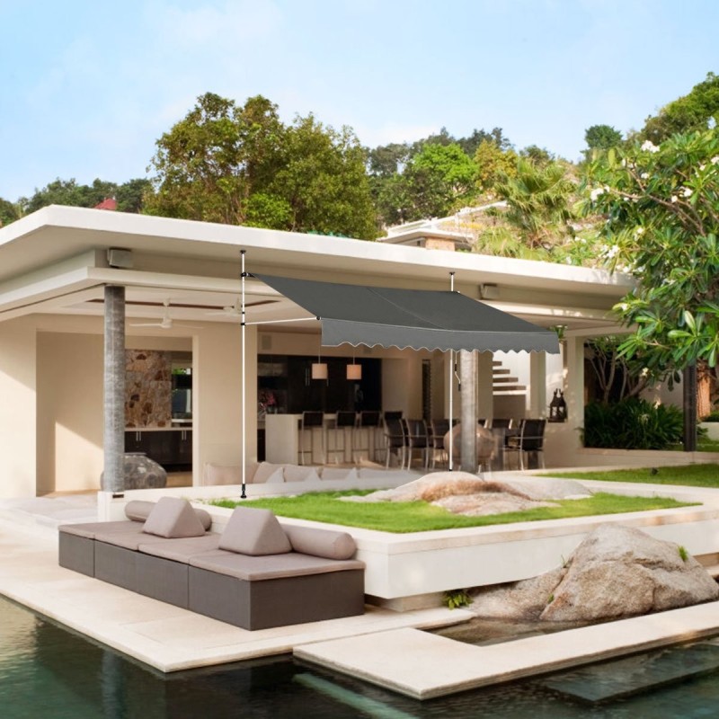 Säädettävä harmaa teleskooppimarkiisi käsikammella ulkokäyttöön