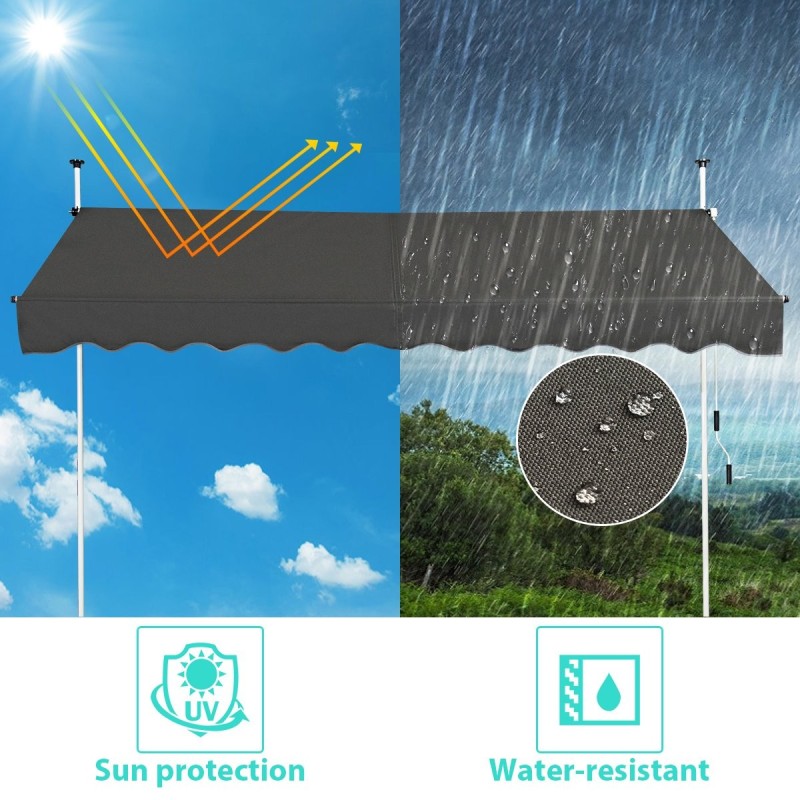 Säädettävä harmaa teleskooppimarkiisi käsikammella ulkokäyttöön