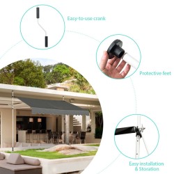 Säädettävä harmaa teleskooppimarkiisi käsikammella ulkokäyttöön