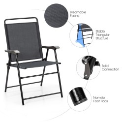 Neljän kappaleen taitettavat harmaat ulkotuolit käsinojilla