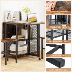 Kolmiosainen taitettava ruokailuryhmä pyörillä pieniin tiloihin ruskea