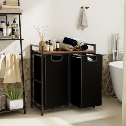 Pyykkikori hyllyllä ja irrotettavilla pusseilla, musta-ruskea