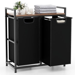 Pyykkikori hyllyllä ja irrotettavilla pusseilla, musta-ruskea