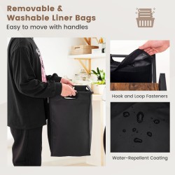 Pyykkikori hyllyllä ja irrotettavilla pusseilla, musta-ruskea