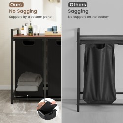 Pyykkikori hyllyllä ja irrotettavilla pusseilla, musta-ruskea