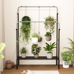 Metallinen vaateteline kahdella tangolla ja kenkähyllyllä hopea