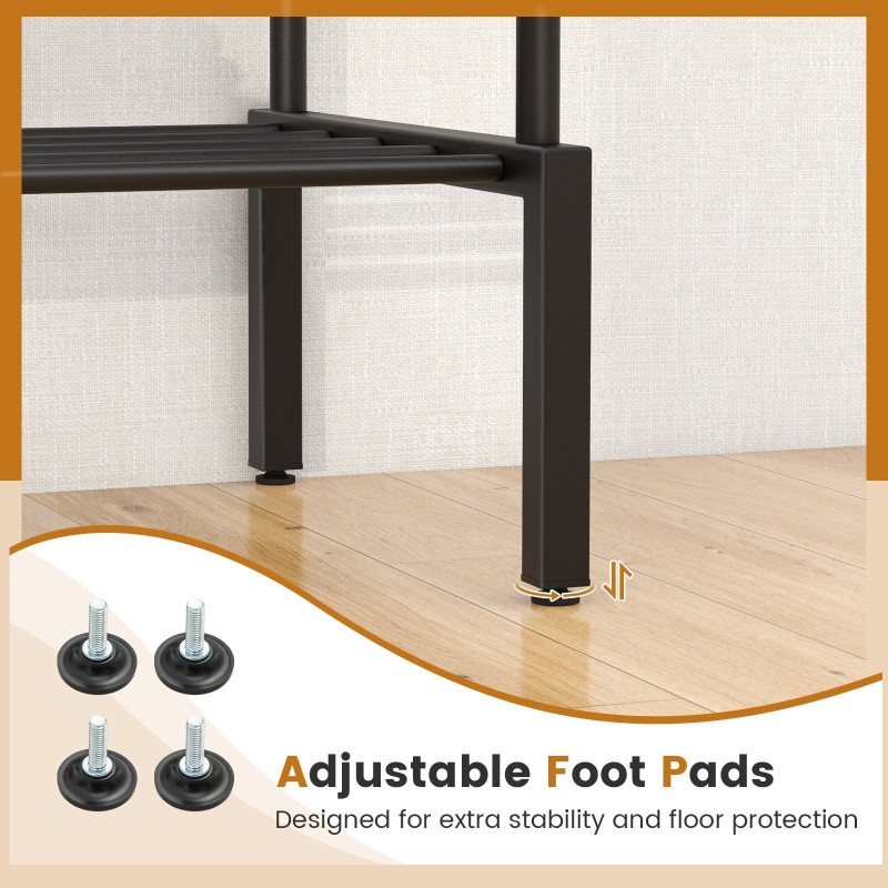 Metallinen vaateteline kahdella tangolla ja kenkähyllyllä hopea