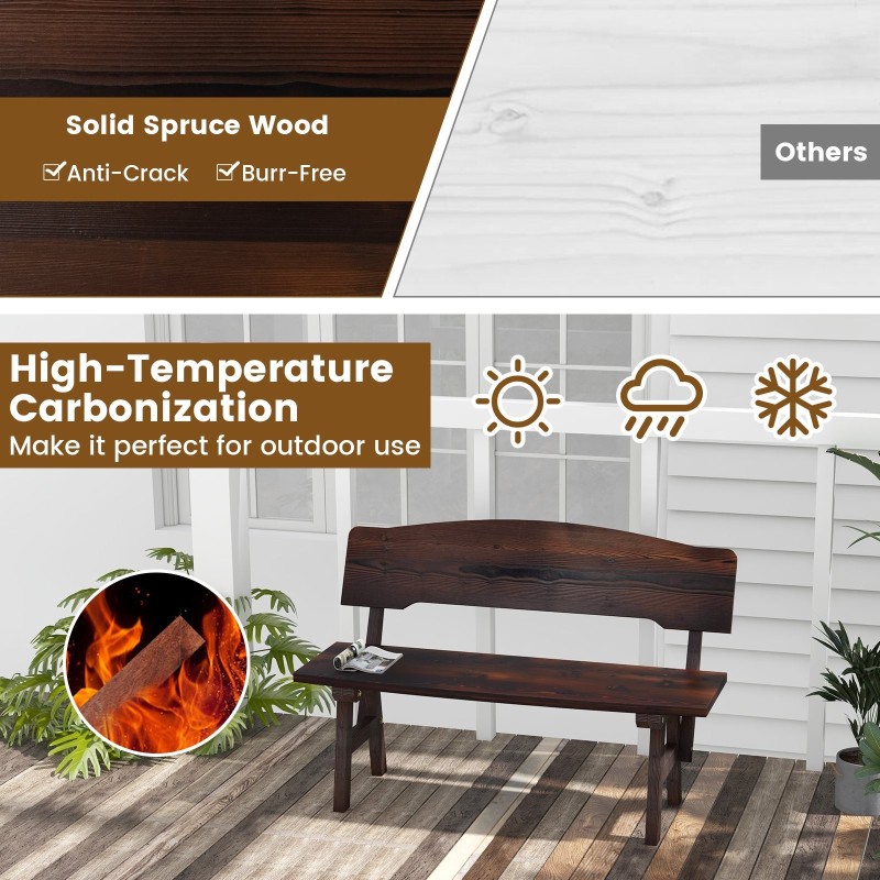 Kahden hengen ruskea kuusipuu puutarhapenkki ulkokäyttöön