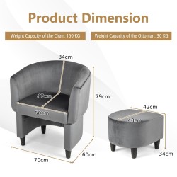Samettinen nojatuoli ja rahi - harmaa, moderni ja mukava