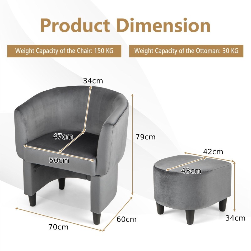 Samettinen nojatuoli ja rahi - harmaa, moderni ja mukava