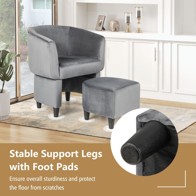 Samettinen nojatuoli ja rahi - harmaa, moderni ja mukava