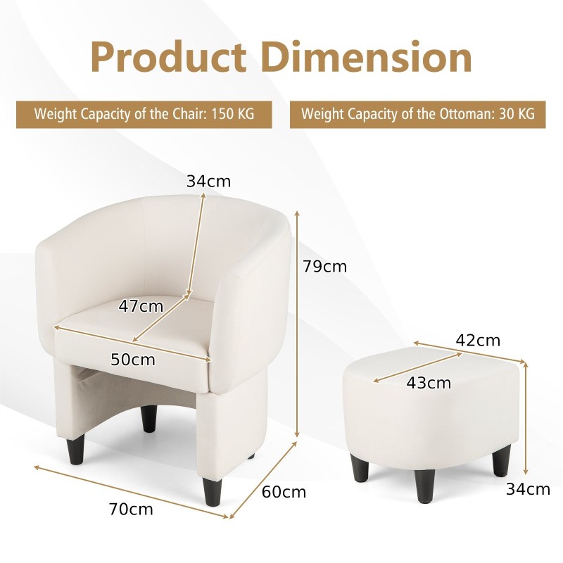 Samettinen nojatuoli ja rahi setti, beige