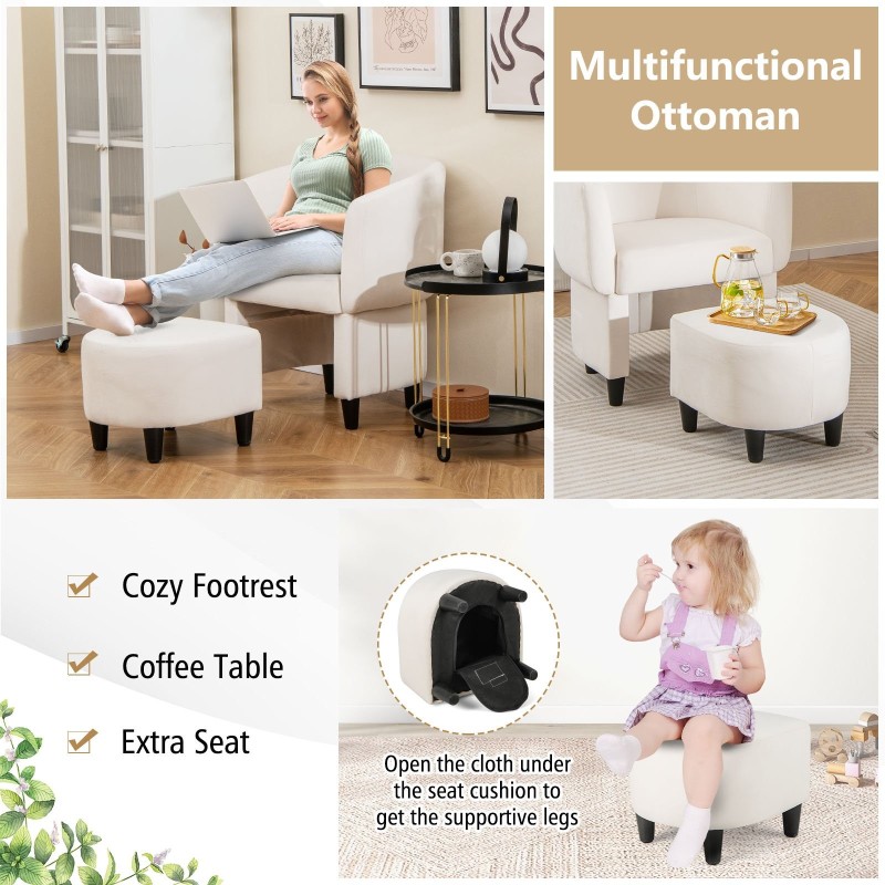 Samettinen nojatuoli ja rahi setti, beige