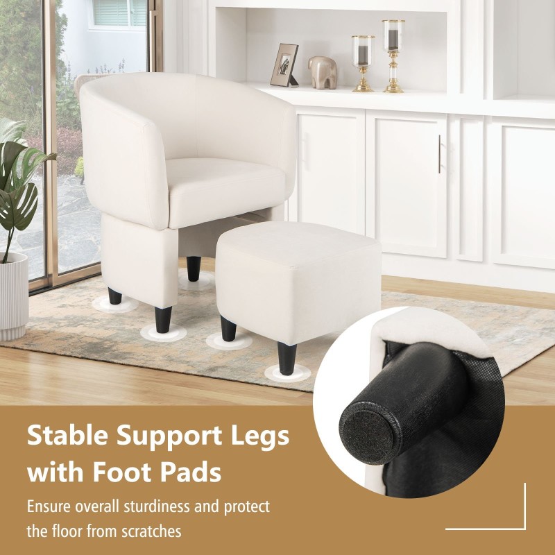 Samettinen nojatuoli ja rahi setti, beige