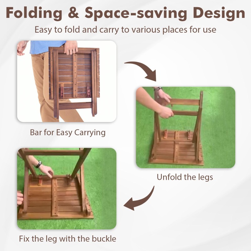 Akaasiapuu sivupöytä taitettava ulko- ja sisäkäyttöön