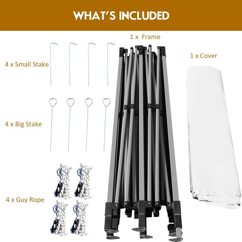 Valkoinen 3x3m pop-up-katos säädettävällä korkeudella