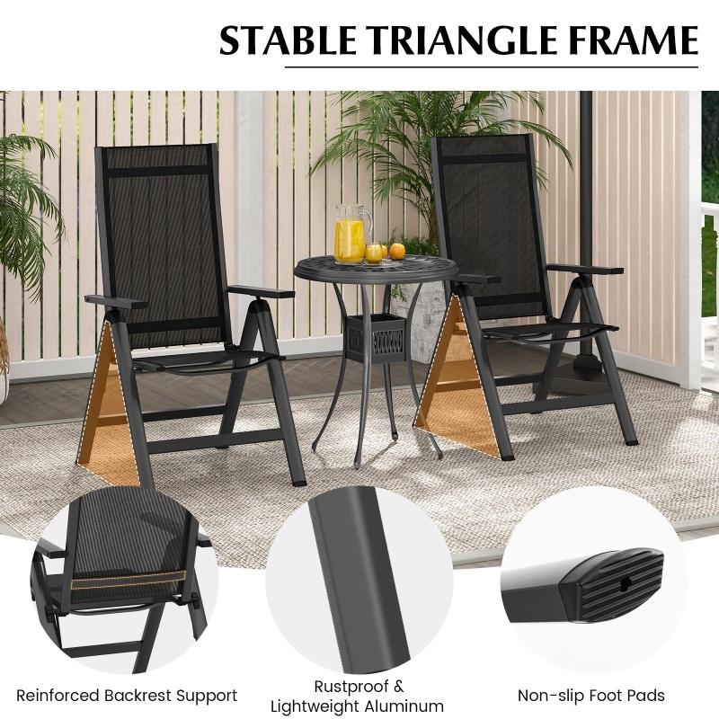 Kokoontaitettavat kevyet ruokailutuolit, 7-asentoinen säädettävä selkänoja, musta