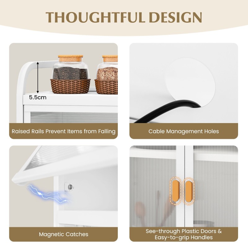 Valkoinen keittiön säilytyskaappi koukuilla