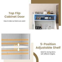 Valkoinen keittiön säilytyskaappi koukuilla