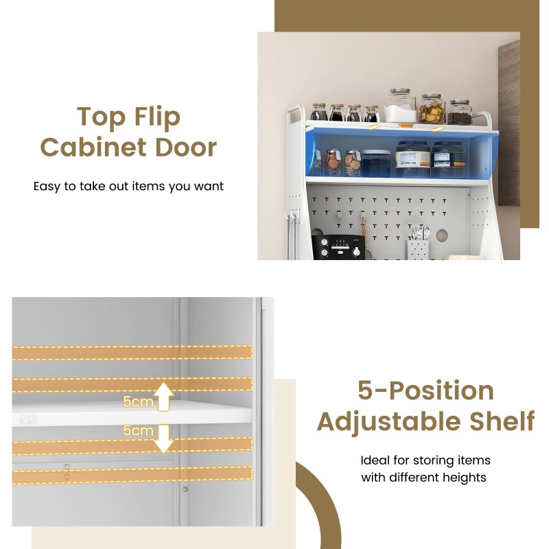 Valkoinen keittiön säilytyskaappi koukuilla